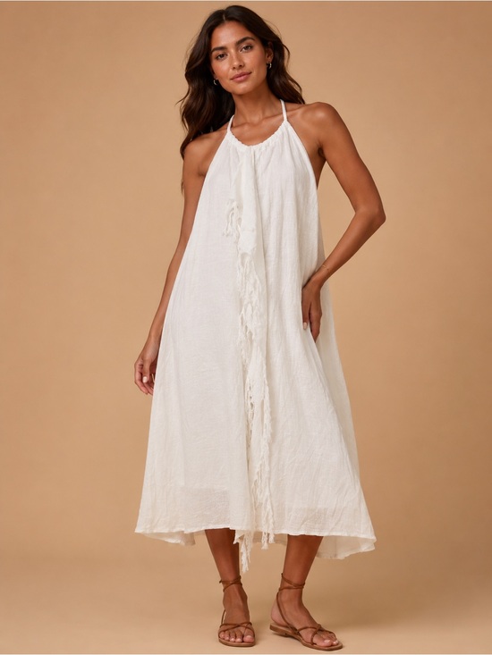 aerie Other - aerie White Halter Midi Cover-Up with Fringe Detail